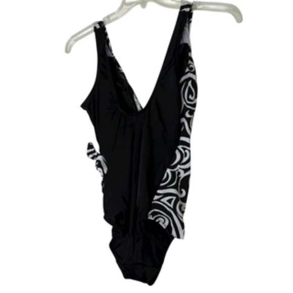 NWOT Longitude Left Side Faux Tie One Piece Abstract Design Swimsuit Size 12 - Picture 5 of 9